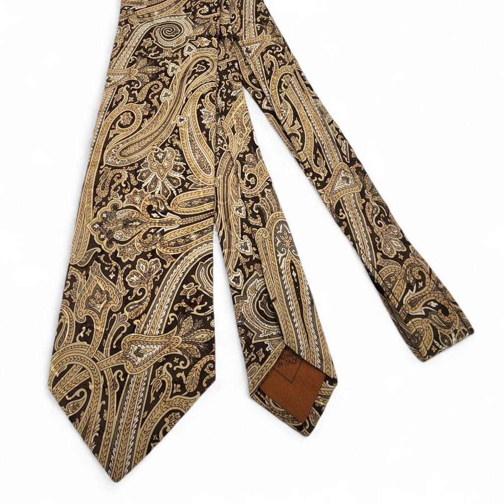 Santo Stefano 100% Silk Neck Tie Hand Made in Italy Brown Beige Paisley‎ Regal